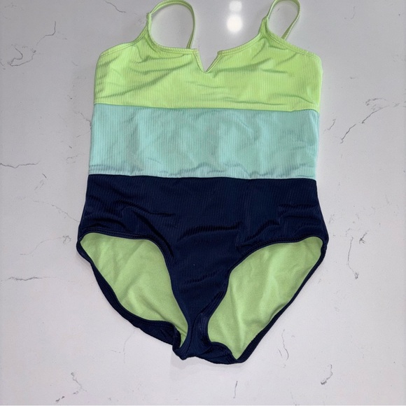 Girls Colorblock Swimsuit in Green and Blue - Large - Picture 1 of 7